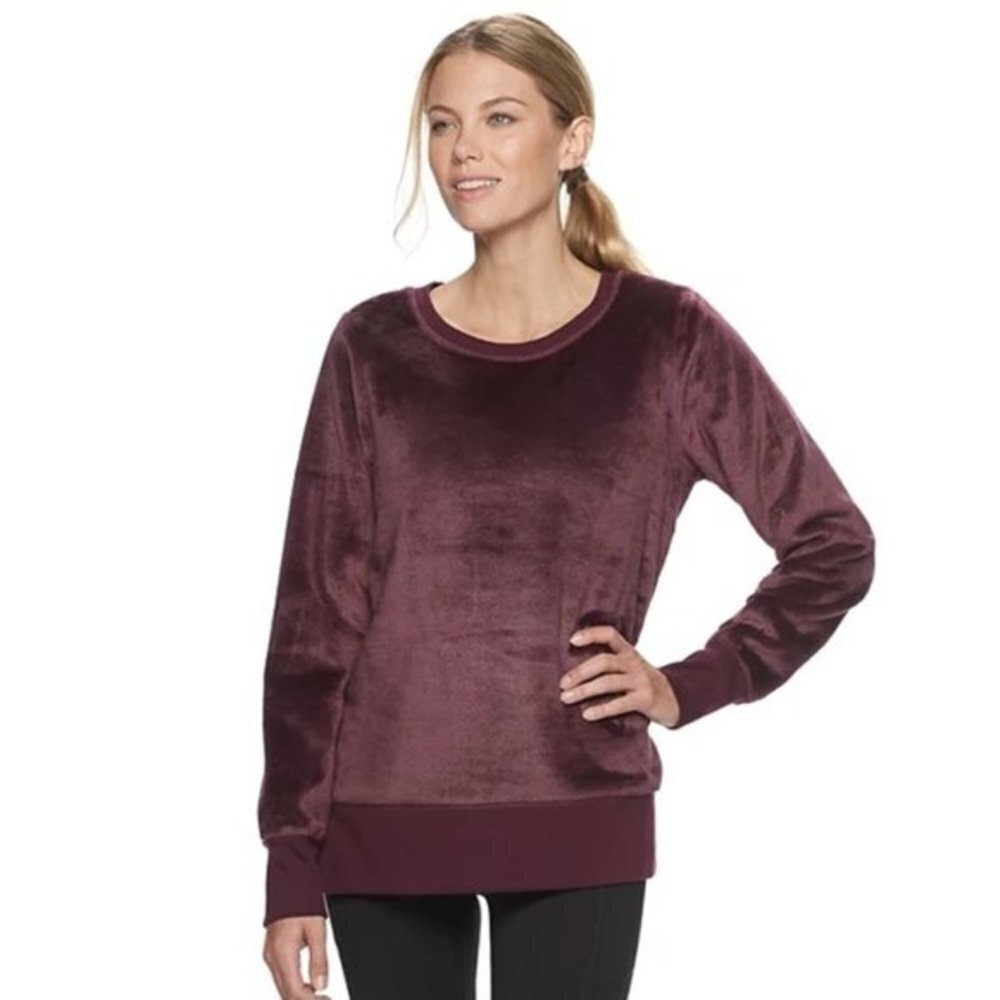 Women's Gaiam Lux Faux Fur Activewear Pullover sweater Plush Yoga Gym XL